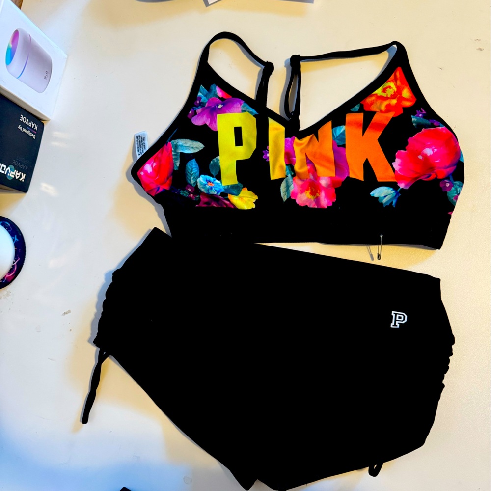 Pink brand sports bra and swim bottoms